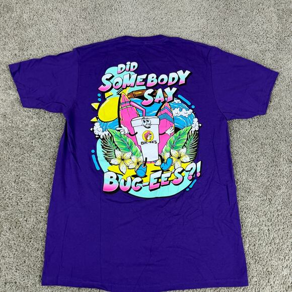 Bucees Shirt Mens Medium Purple Surfboard Surfing Gas Station Short Sleeve - Picture 2 of 9